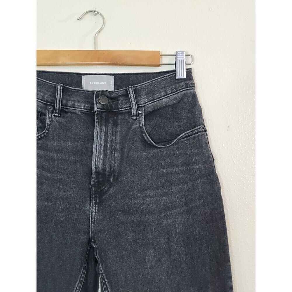 Everlane High Rise Straight Ankle Jeans Womens 27 Black Raw Hem Stretch Denim - Picture 3 of 12